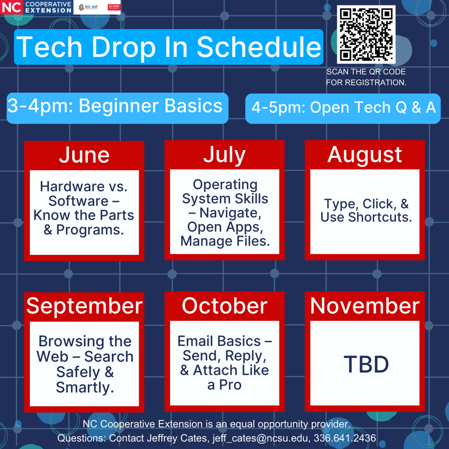 Tech Drop In Schedule for June-November