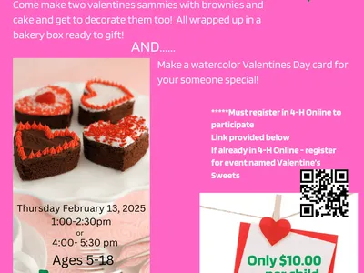 Wilkes County 4-H Valentine's Sweets Workshop — Feb 13, 2025; ages 5–18; $10 per child