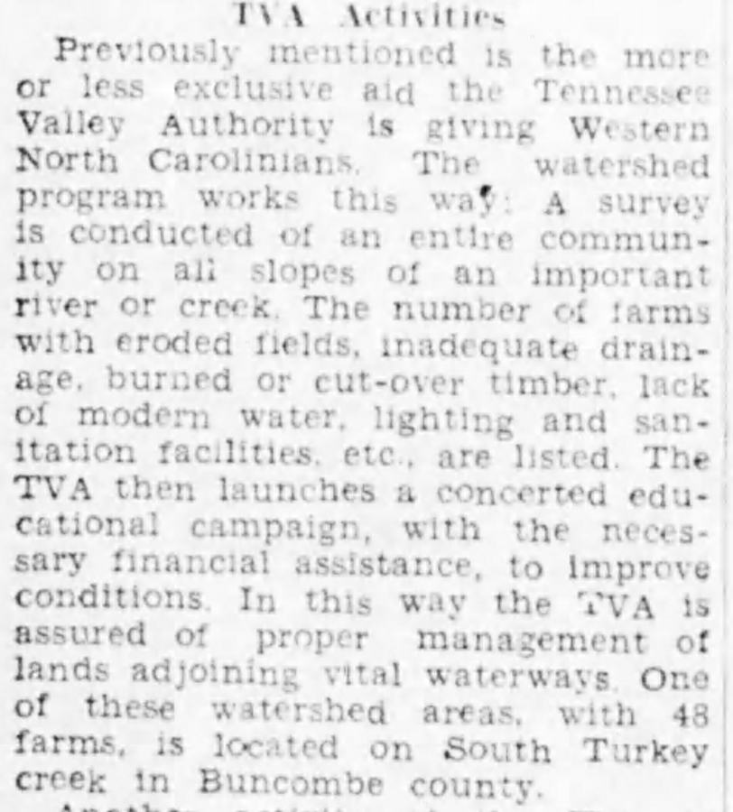 Newspaper article from 1938 explaining what a Watershed Program is. 