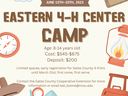Eastern 4‑H Center Camp poster — June 15–20, 2025; age 8–14; cost $545–$675; deposit $200