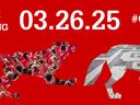 Four wolves running across a red background with the Day of Giving March 26 date above and hashtag GivingPack.