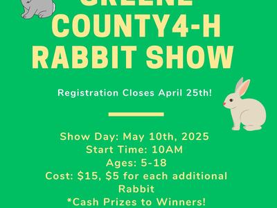 Greene County 4-H Rabbit Show — Show May 10, 2025 10AM; Register by April 25