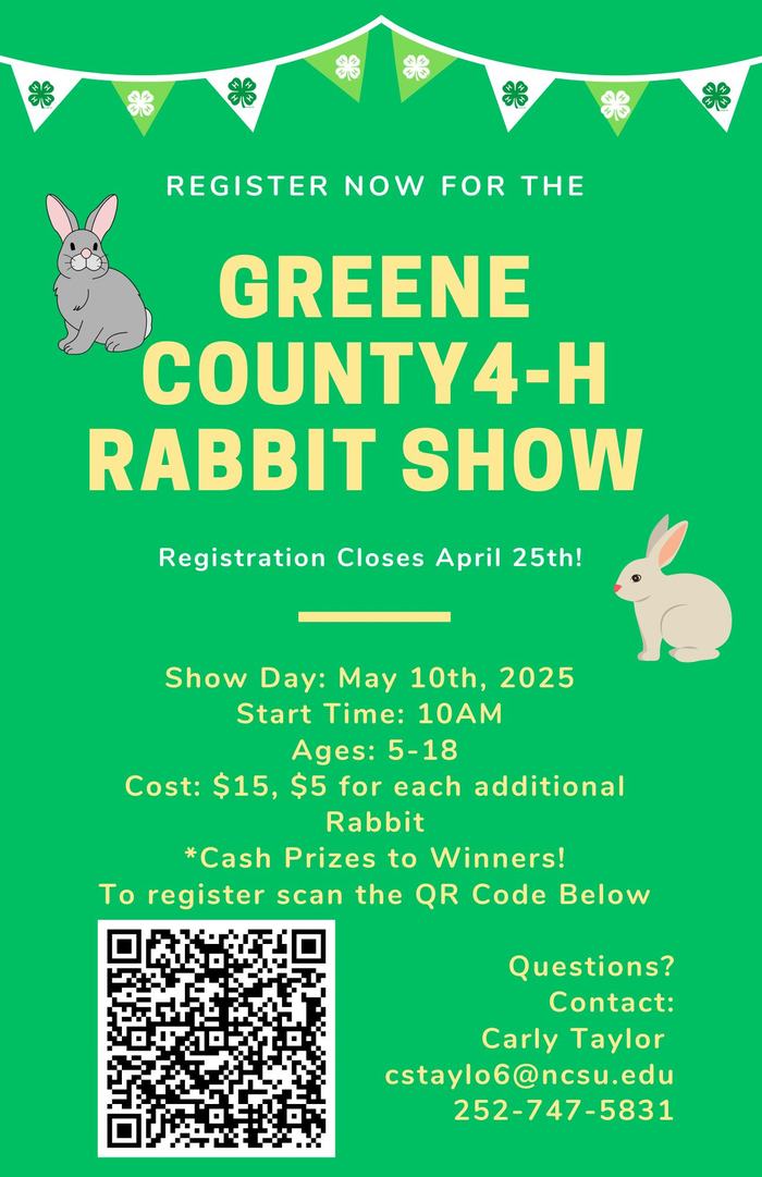 Greene County 4-H Rabbit Show — Show May 10, 2025 10AM; Register by April 25