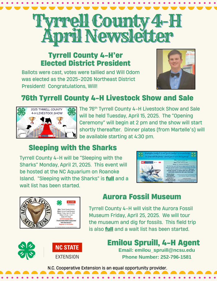 Tyrrell County 4-H's April Newsletter