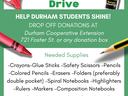 4-H Teen Council School Supply Drive — Drop off at Durham Cooperative Extension, 721 Foster St.