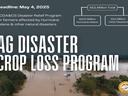 Flooded landscape with text "AG DISASTER CROP LOSS PROGRAM" and "Deadline: May 4, 2025"