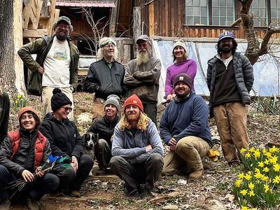 Margaret Bloomquist, research scholar with NC State Extension's NC Alternative Crops and Organics Program, wrapping up a March workday at Mountain Gardens, near Burnsville, N.C.