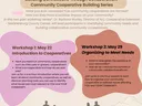 Flyer: Community Cooperative Building Series workshops May 22 and May 29, free registration