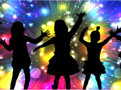 image silhouette of girls dancing disco background