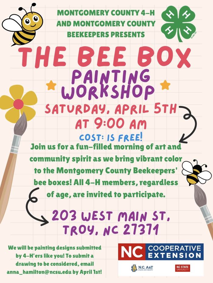 The Bee Box Painting Workshop, Saturday April 5 at 9:00 AM, 203 West Main St Troy NC 27371, Free