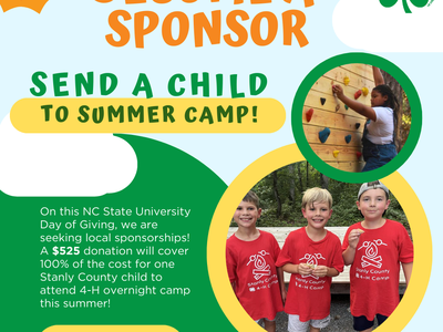 Sunny image of a flyer that reads become a sponsor send a child to summer camp showing photos of kids at summer camp