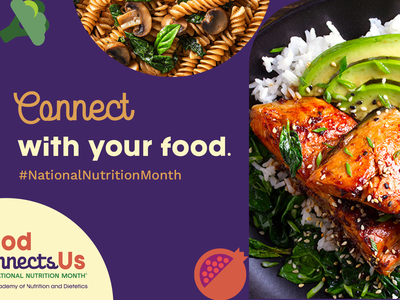 Connect with your food. #NationalNutritionMonth — rice bowl with glazed salmon, avocado, peppers