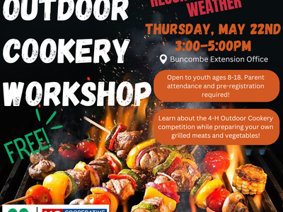 Outdoor Cookery Workshop — rescheduled due to weather. Thu May 22, 3–5 PM, Buncombe Extension