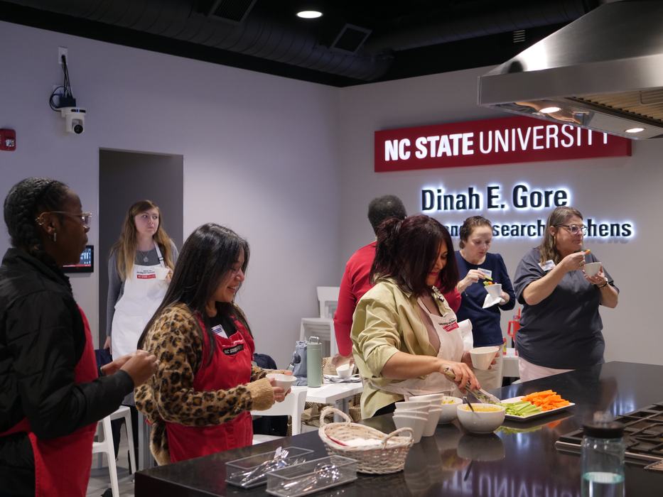 People test food in the Dinah Gore Research Kitchen
