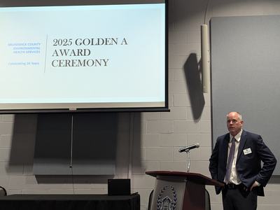 Danny Thornton, Environmental Health Director at the Golden A Awards Ceremony. Thornton said The Golden A awards recognize the important hard work these food service workers are doing. He encouraged everyone to learn something new about their operation an