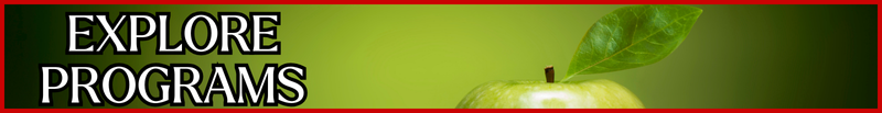 Green apple on green background with text "EXPLORE PROGRAMS"