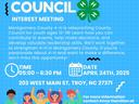 Montgomery County 4‑H Council interest meeting Apr 24, 2025 5:00–6:30 PM, 203 West Main St, Troy