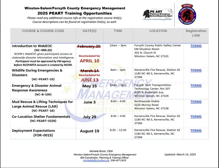 PEART Schedule