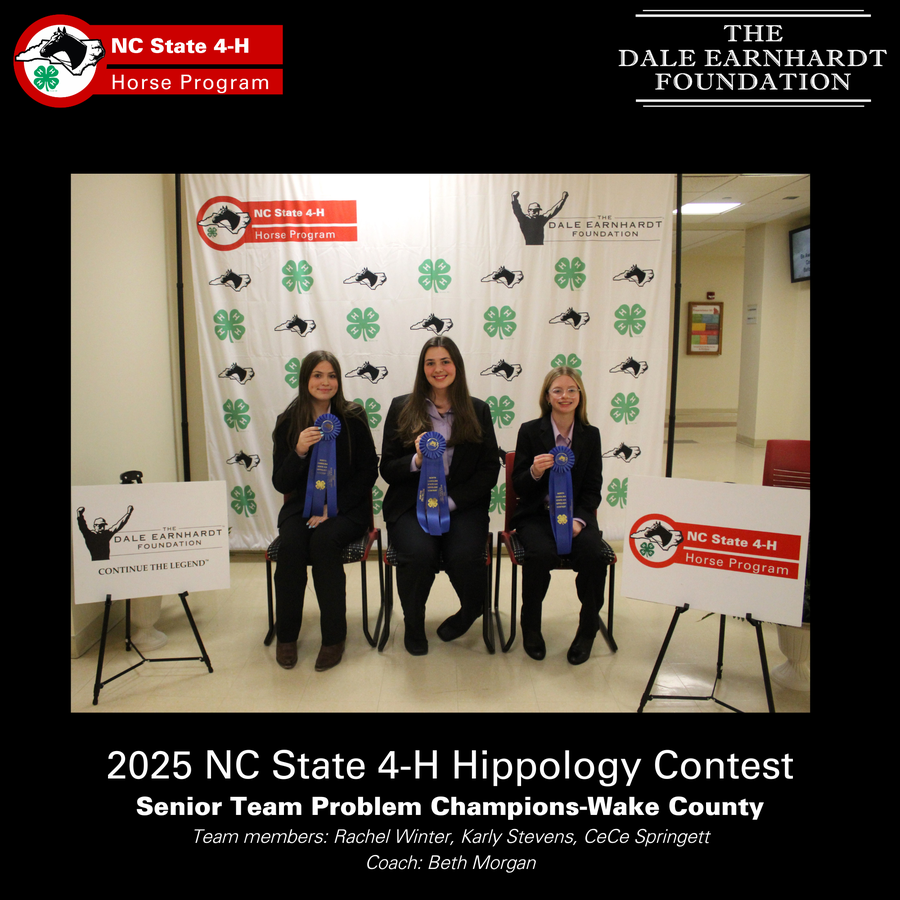 2025 NC State 4-H Hippology Contest Senior Team Problem Champions-Wake County Team members: Rachel Winter, Karly Stevens, CeCe Springett Coach: Beth Morgan