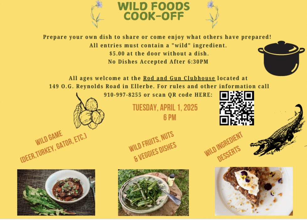 Wild Foods Cook-Off flyer — Tuesday, April 1, 2025, 6 PM