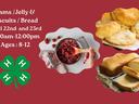 Jam, bread, and biscuits