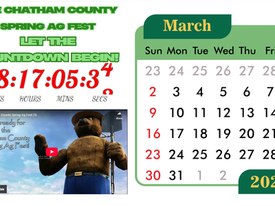 Chatham County Spring Ag Fest countdown 18:17:05:3 and March 2025 calendar with 29 circled