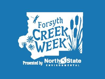 Forsyth Creek Week logo with cattails and dragonfly; Presented by North State Environmental