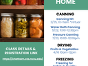 flyer with image of home canned foods with list of upcoming webinars and workshops