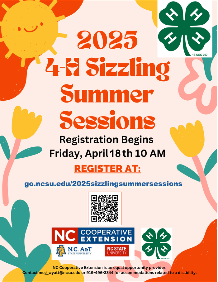 2025 4-H Sizzling Summer Sessions flier-Registration link and information