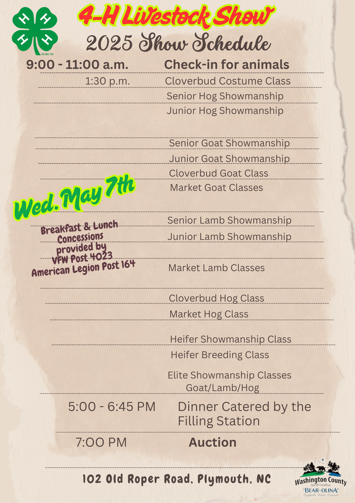 Schedule for the 2025 4-H Livestock Show