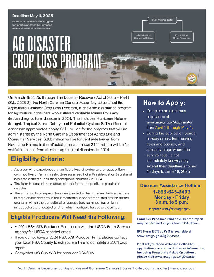 Picture of flyer with information about ag disaster crop loss program. Information on flyer is in text on the webpage. 