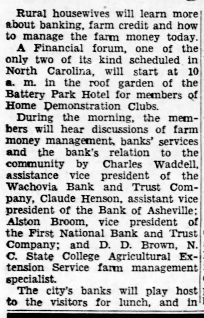 Newspaper article about Rural Housewives Learning about Banking and Credit