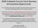 Caldwell County Farm Bureau scholarship flyer with gray background