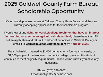 Caldwell County Farm Bureau scholarship flyer with gray background