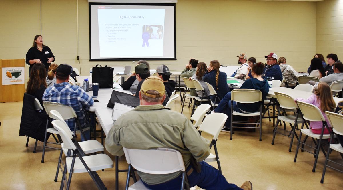 Dr. Stephanie Ward gives a presentation at the 2025 Dairy Steer Project orientation day, March 29th, 2025. 