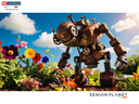 Steampunk robot tending flowers in a garden; logos: NC Cooperative Extension and "Senior Planet"