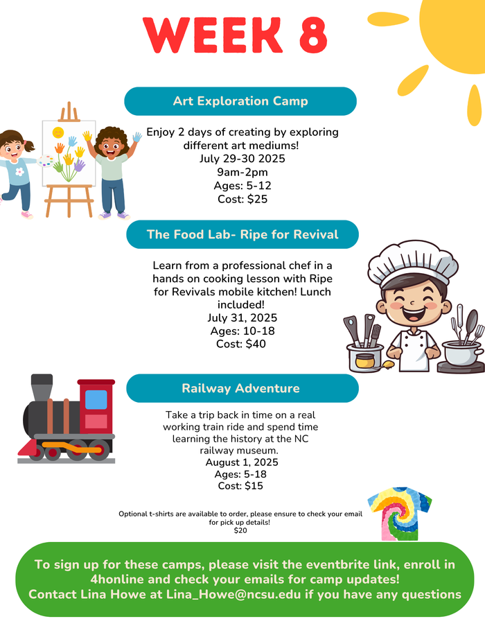 WEEK 8: Art Exploration Camp July 29-30; The Food Lab (Ripe for Revival) July 31; Railway Adventure Aug 1