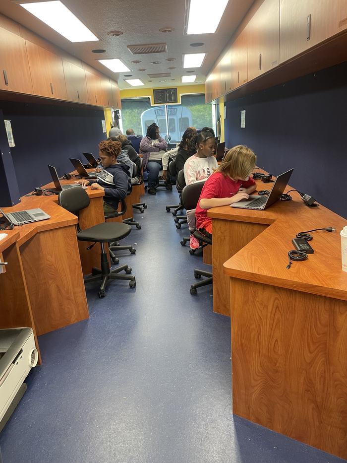 Children working in a mobile computer lab.
