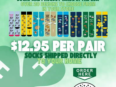 Lincoln County 4H sock fundraiser poster showing sock designs, "$12.95 per pair" and QR code