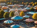 Photo of a ferris wheel at the fair with mountains and fall season colors in background.
