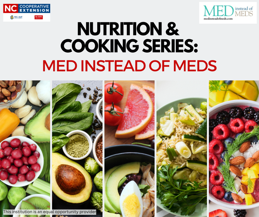 Nutrition & Cooking Series: Med Instead of Meds header with assorted healthy foods