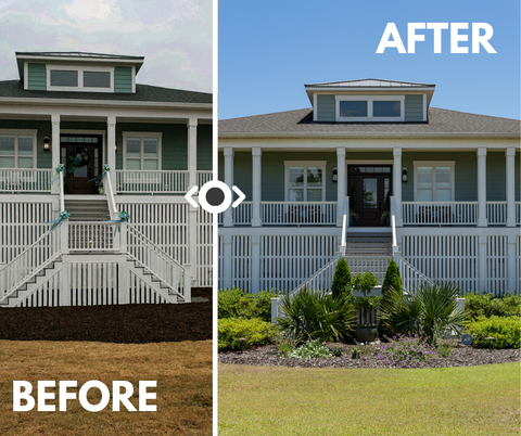 Before and after of a property that partook in the Nature at Home certification program.