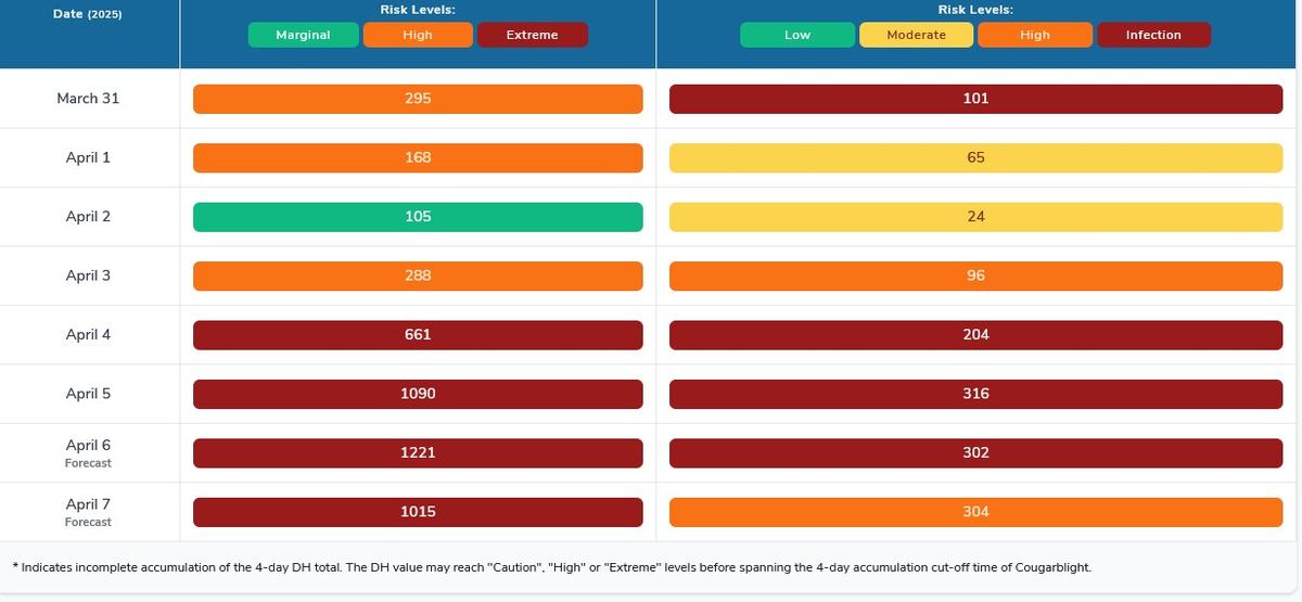 Blossom Blight risk for Polk County