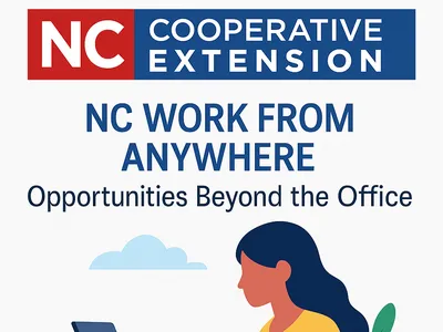 NC Cooperative Extension; "NC WORK FROM ANYWHERE — Opportunities Beyond the Office"; person at laptop