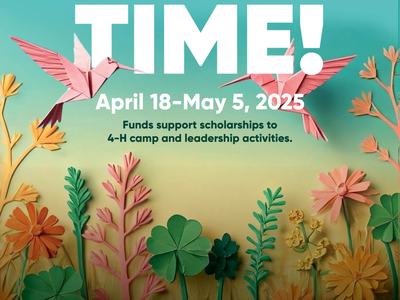 Origami birds and paper flowers with text: IT'S PAPER CLOVER TIME! April 18–May 5, 2025