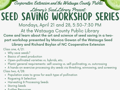 Seed Saving Workshop Flyer; all information in flyer is included in article text