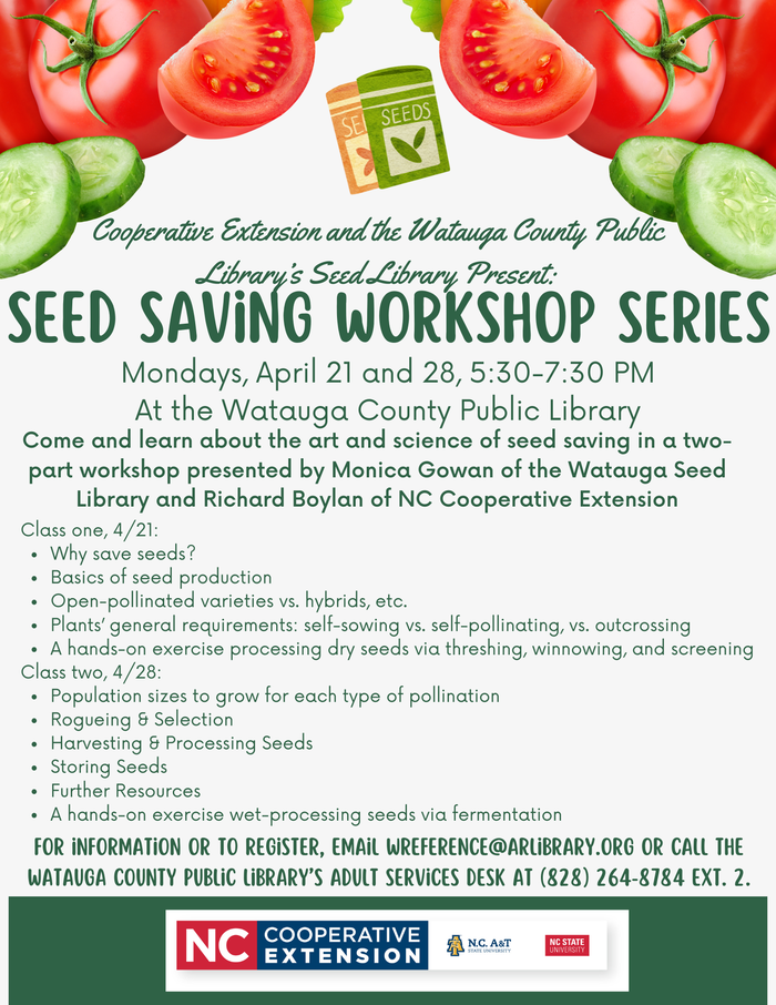Seed Saving Workshop Flyer; all information in flyer is included in article text