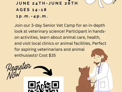Senior Vet Camp — June 24–26, ages 14–18, 1 p.m.–4 p.m., cost $35