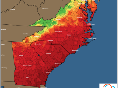 East Coast min temperature forecast map, Tuesday 04/08/2025; color scale shows temperatures in deg F.