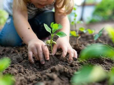 Child planting seedling